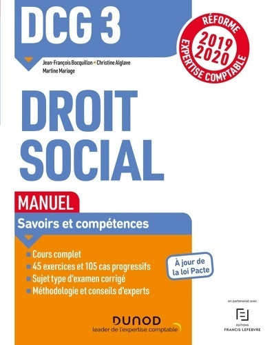 Livrenpoche : DCG 3 Droit social - Manuel - Réforme 2019-2020 : Réforme Expertise comptable 2019-2020 - Jean-François Bocquillon - Livre