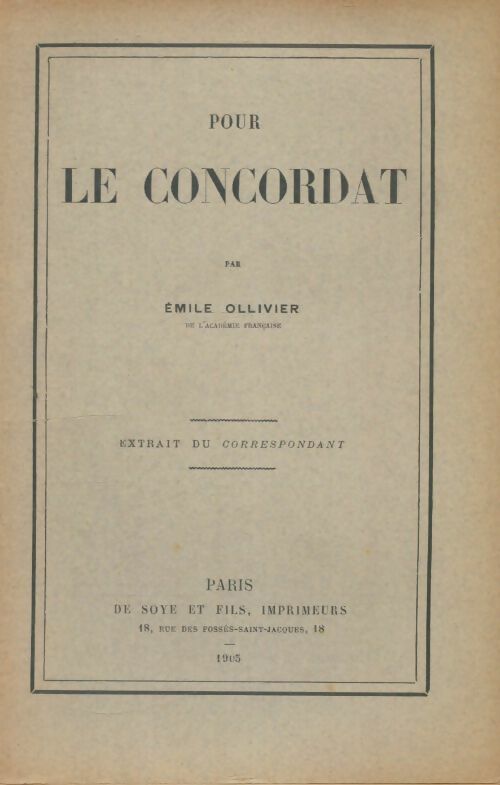 Livrenpoche : Pour le concordat - Emile Ollivier - Livre