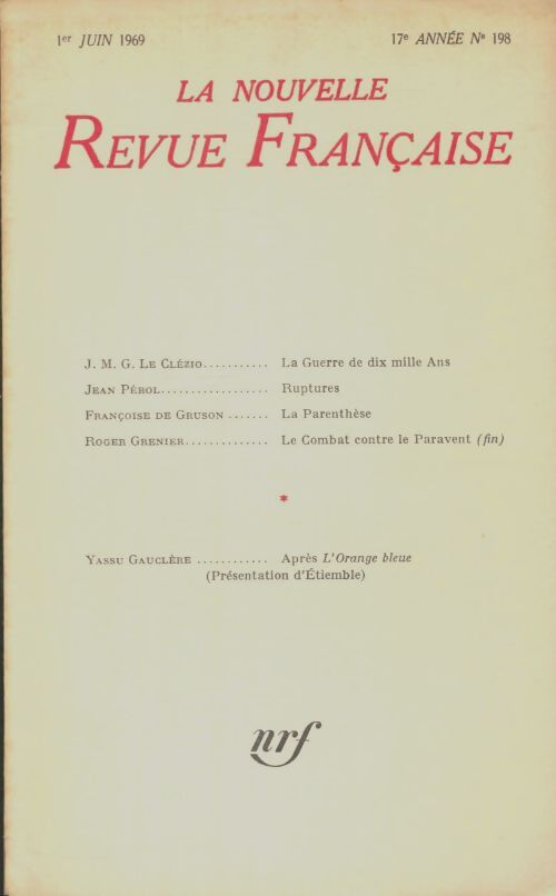 Livrenpoche : La nouvelle revue française n°198 - Collectif - Livre