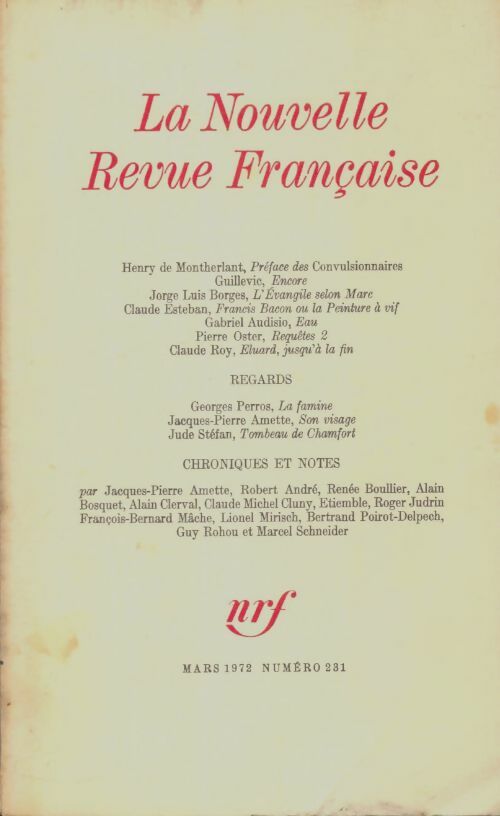 Livrenpoche : La nouvelle revue française n°231 - Collectif - Livre