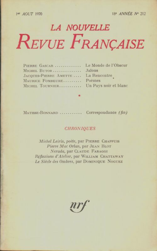 Livrenpoche : La nouvelle revue française n°212 - Collectif - Livre