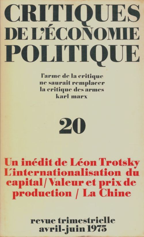 Livrenpoche : Critique de l'économie politique n°20 - Collectif - Livre
