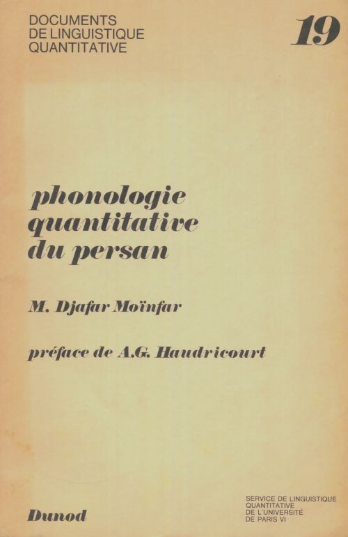Livrenpoche : Phonologie quantitative du persan - Djafar Moïnfar - Livre