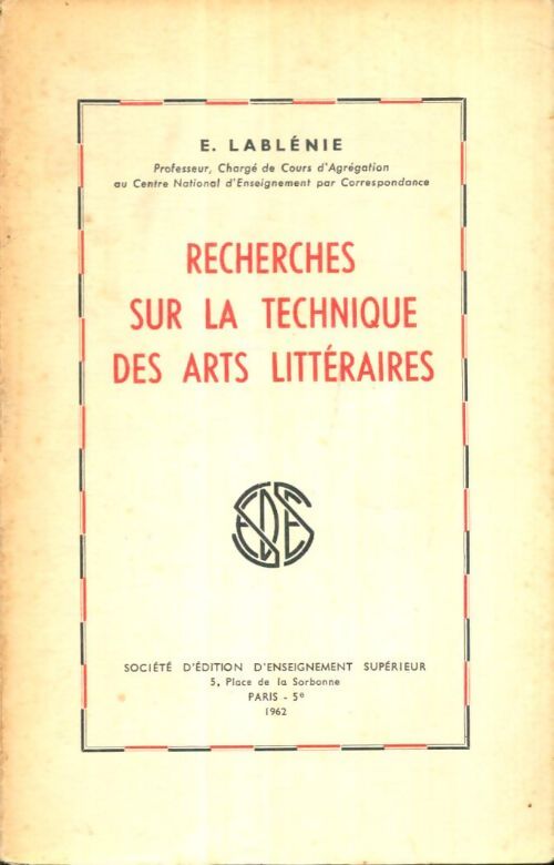 Livrenpoche : Recherches sur la technique des arts littéraires - E Lablénie - Livre