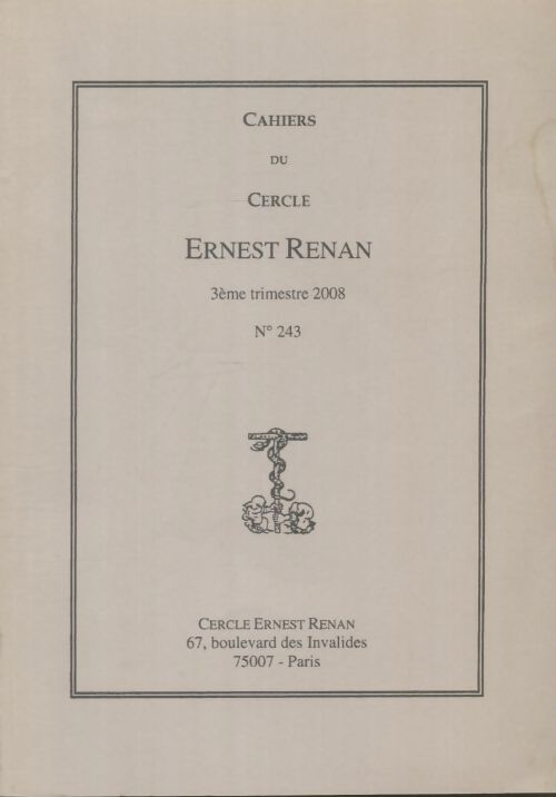 Livrenpoche : Cahiers du cercle Ernest Renan n°243 - Collectif - Livre