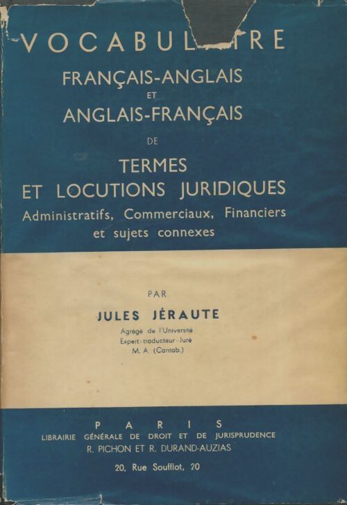Livrenpoche : Vocabulaire français-anglais et anglais-français de termes et locutions juridiques - Jules Jéraute - Livre