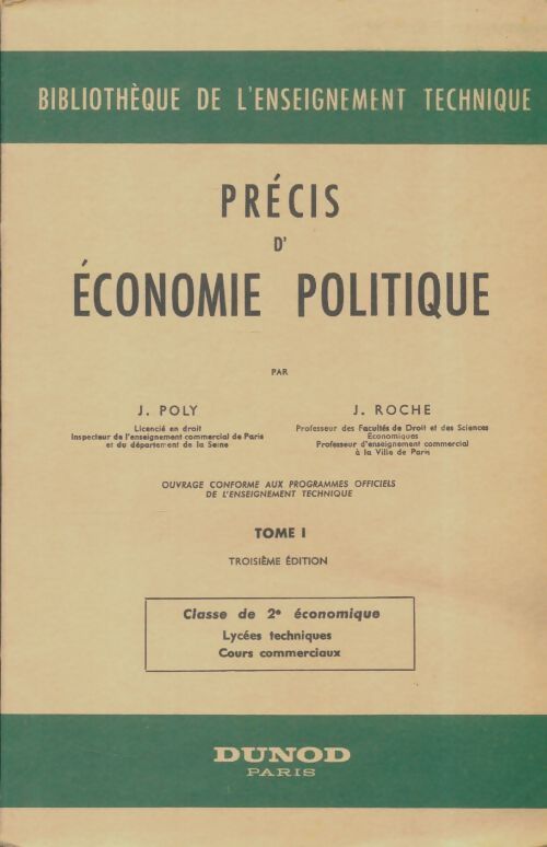 Livrenpoche : Précis d'économie politique Tome I - J. Poly - Livre
