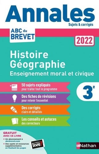 Livrenpoche : Annales ABC du Brevet 2022 - Histoire-Géographie-EMC 3e - Sujets et corrigés + fiches de révisions - Grégoire pralon - Livre