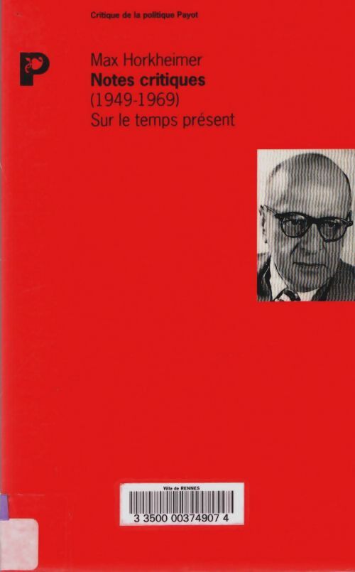 Livrenpoche : Notes critiques - Max Horkheimer - Livre