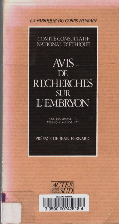 Livrenpoche : Avis de recherches sur embryon - la fabrique du corps humain - Comité D'Éthique - Livre