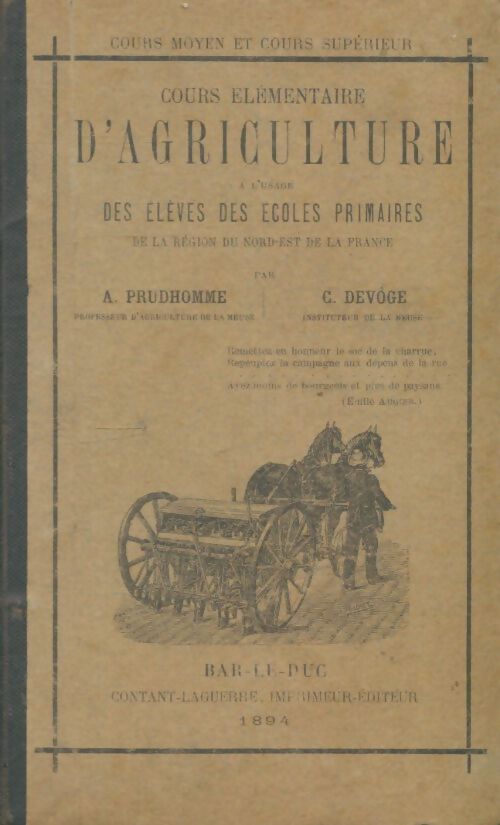 Livrenpoche : Cours élémentaire d'agriculture - A Prudhomme - Livre