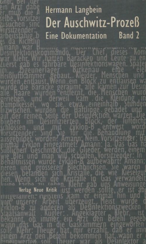 Livrenpoche : Der Auschwitz-prozeb band 2 - Hermann Langbein - Livre