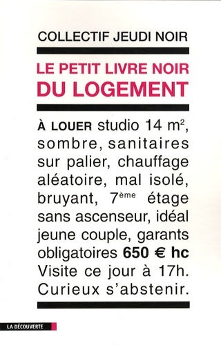 Livrenpoche : Le petit livre noir du logement - Collectif Jeudi Noir - Livre