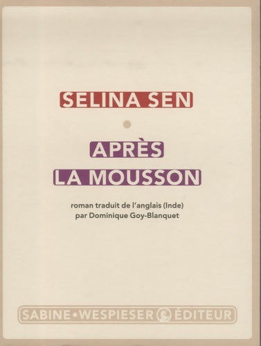 Livrenpoche : Après la mousson - Selina Sen - Livre