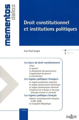 Livrenpoche : Droit constitutionnel et institutions politiques - Jean-Paul Jacqué - Livre