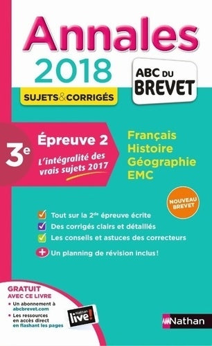 Livrenpoche : Annales ABC du BREVET 2018 - épreuve 2 - Thomas Bouhours - Livre