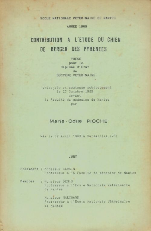 Livrenpoche : Contribution à l'étude du chien de berger des Pyrénées - Marie-Odile Pioche - Livre