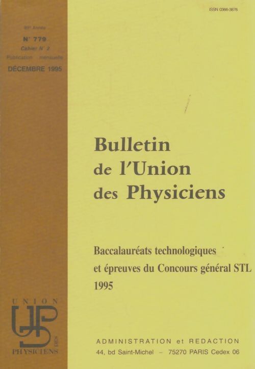Livrenpoche : Bulletin de l'union des physiciens n°779 - Collectif - Livre