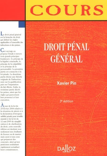 Livrenpoche : Droit pénal général - Xavier Pin - Livre