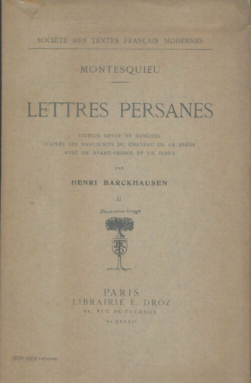 Livrenpoche : Lettres persanes Tome II - Charles De Montesquieu - Livre