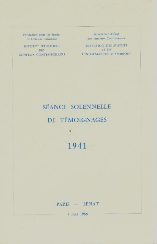Livrenpoche : Séance solennelle de témoignages 1941 - Collectif - Livre