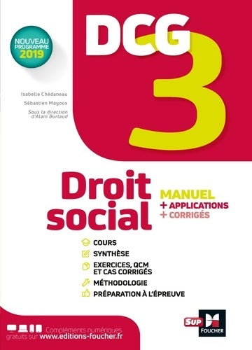 Livrenpoche : DCG 3 - Droit social - Manuel et applications - Isabelle Chedaneau - Livre