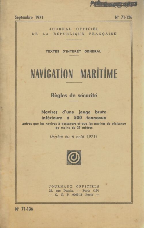 Livrenpoche : Navigation maritime règles de sécurité - Collectif - Livre