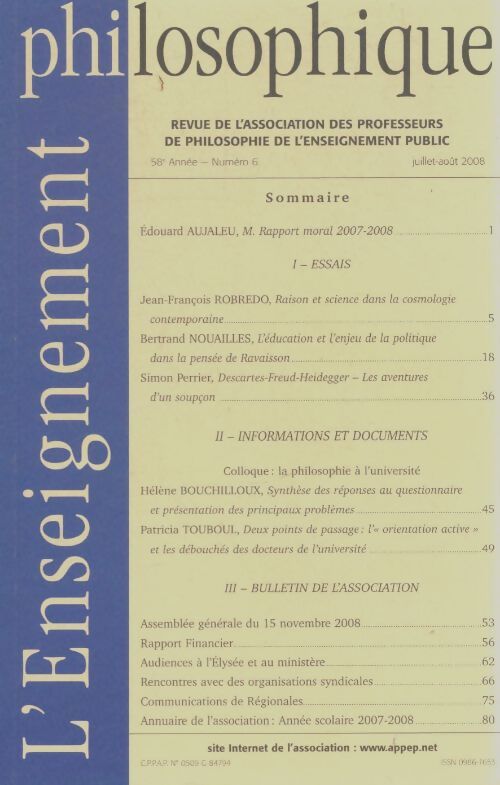 Livrenpoche : L'enseignement philosophique 58e année n°6 - Collectif - Livre