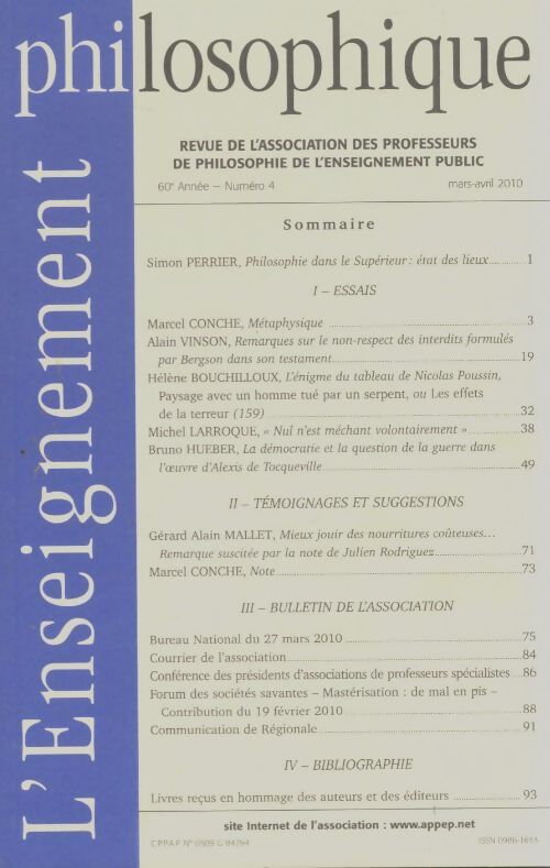 Livrenpoche : L'enseignement philosophique 60e année n°4 - Collectif - Livre