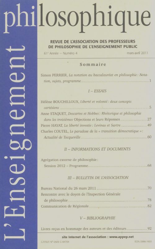 Livrenpoche : L'enseignement philosophique 61e année n°4 - Collectif - Livre