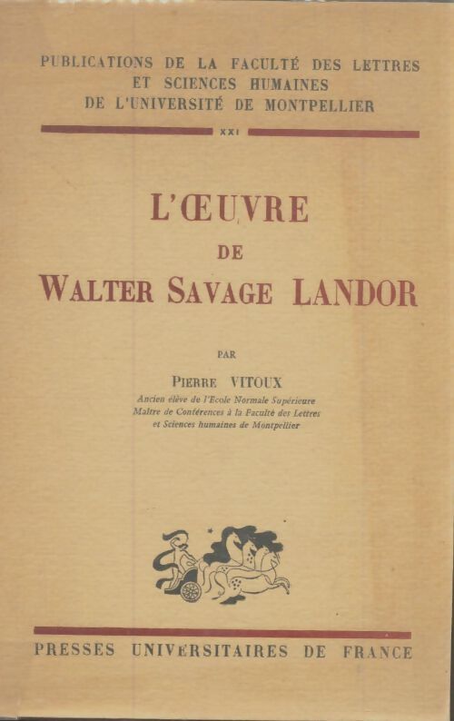 Livrenpoche : L'oeuvre de Walter Savage Landor - Pierre Vitoux - Livre