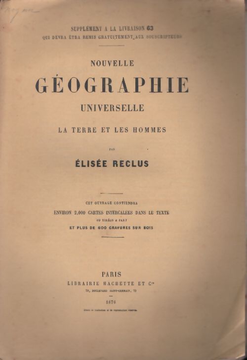 Livrenpoche : Nouvelle géographie universelle Supplément au n°63 - Elisée Reclus - Livre