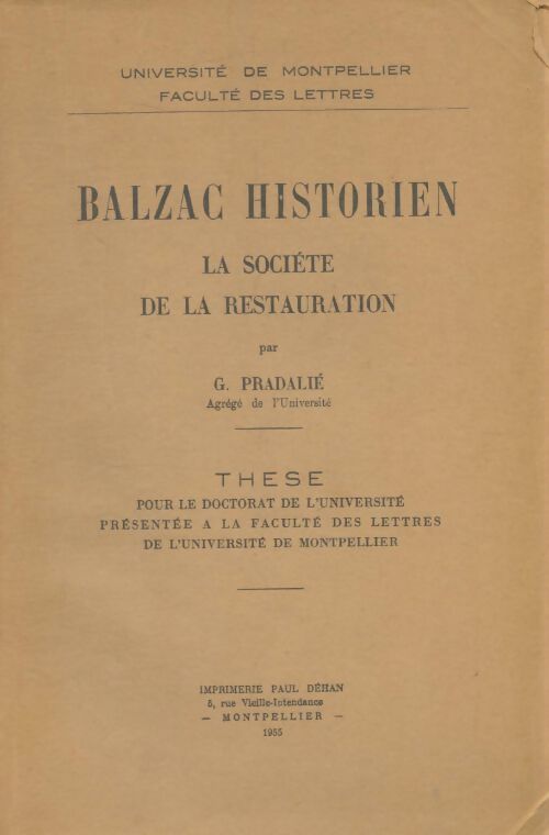 Livrenpoche : Balzac historien - Georges Pradalié - Livre