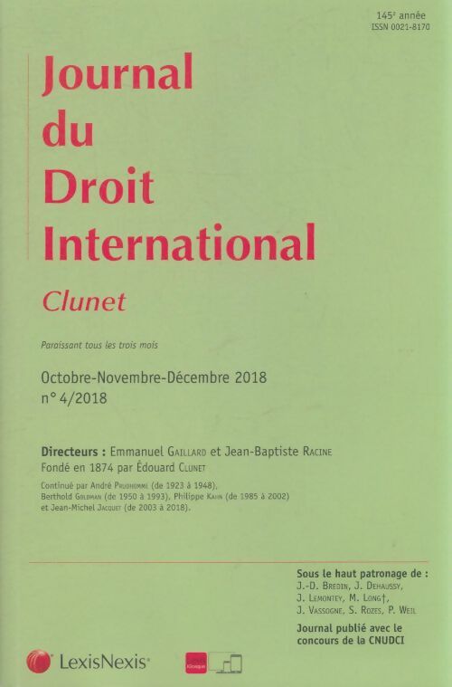 Livrenpoche : Journal du droit international n°4 - Collectif - Livre