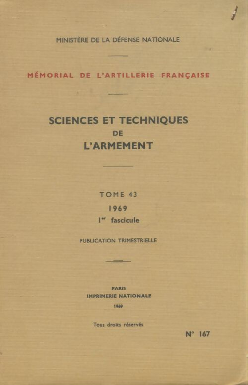Livrenpoche : Sciences et technique de l'armement Tome XXXXIII fascicule 1 - Collectif - Livre