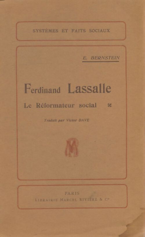 Livrenpoche : Ferdinand Lassalle le réformateur social - E Bernstein - Livre