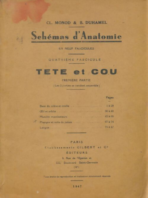 Livrenpoche : Schemas d'anatomie Tome IV : Tête et cou Tome I - Cl Monod - Livre