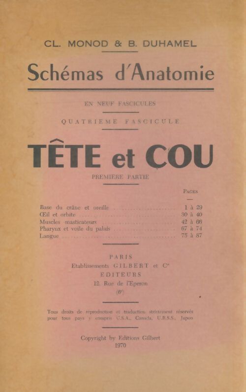 Livrenpoche : Schemas d'anatomie Tome IV : Tête et cou Tome I - Cl Monod - Livre
