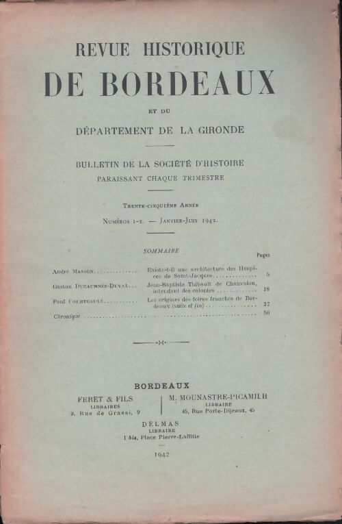 Revue historique de Bordeaux 35e année n°1-2 - Collectif - Livre