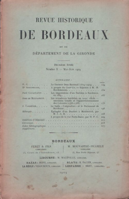 Revue historique de Bordeaux 2e année n°3 - Collectif - Livre