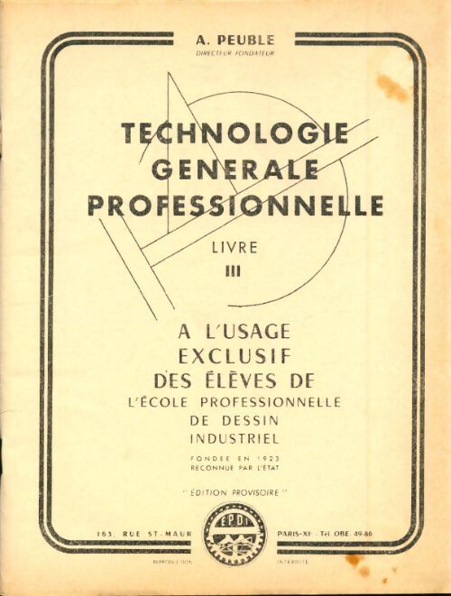 Livrenpoche : Technologie générale professionnelle Tome III - A Peuble - Livre