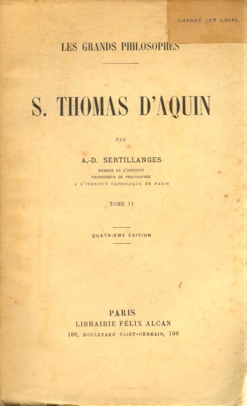 St Thomas d'Aquin Tome II - A.-D Sertillanges - Livre