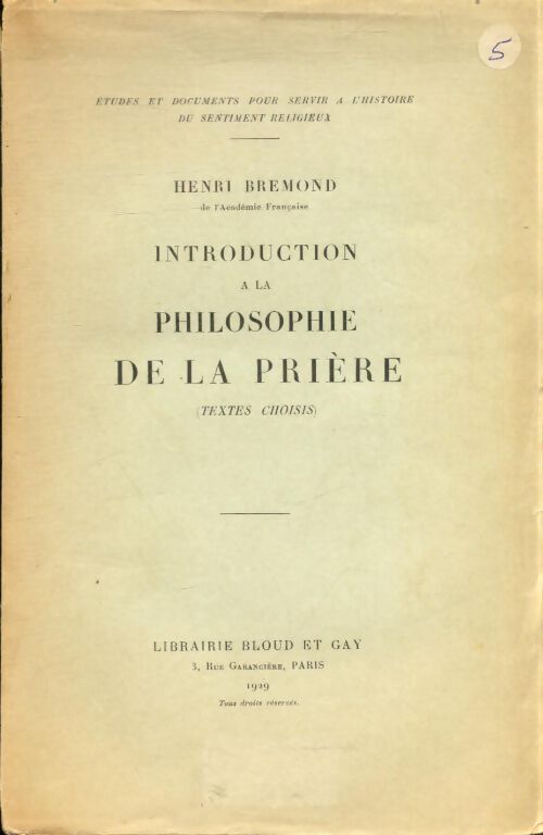 Introduction à la philosophie de la prière - Henri Bremond - Livre