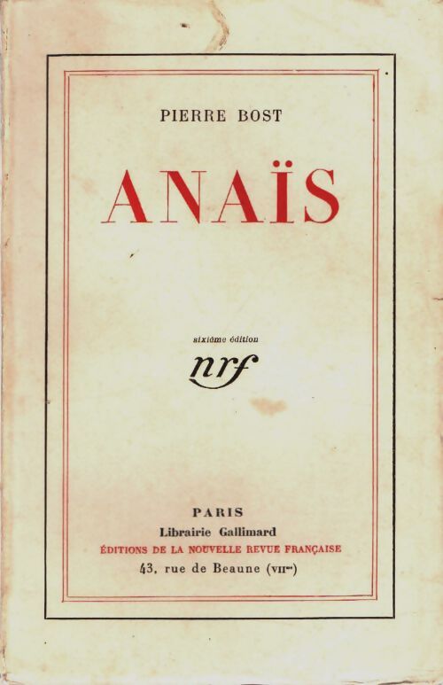 Anaïs - Pierre Bost - Livre