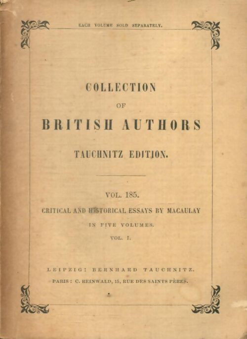 Collection of british authors Tome I - Thomas Babington Macaulay - Livre