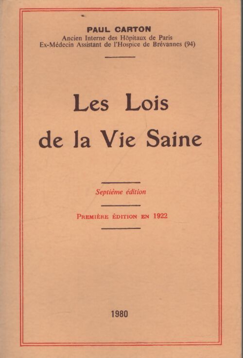 Les lois de la vie saine - Paul Carton - Livre