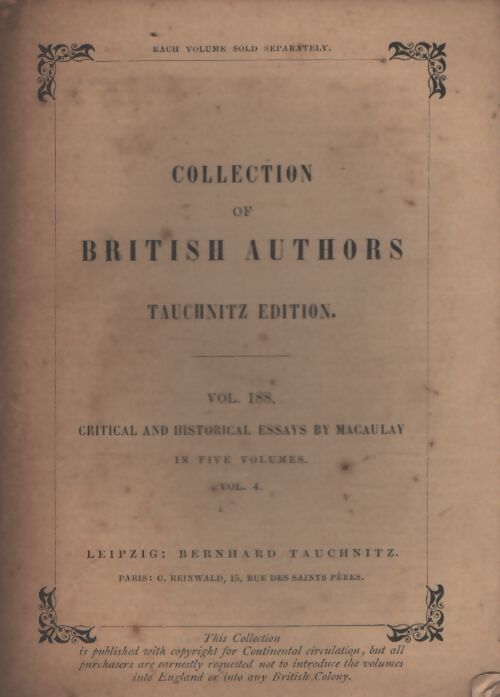 Critical and historical essays vol 4 - Thomas Babington Macaulay - Livre