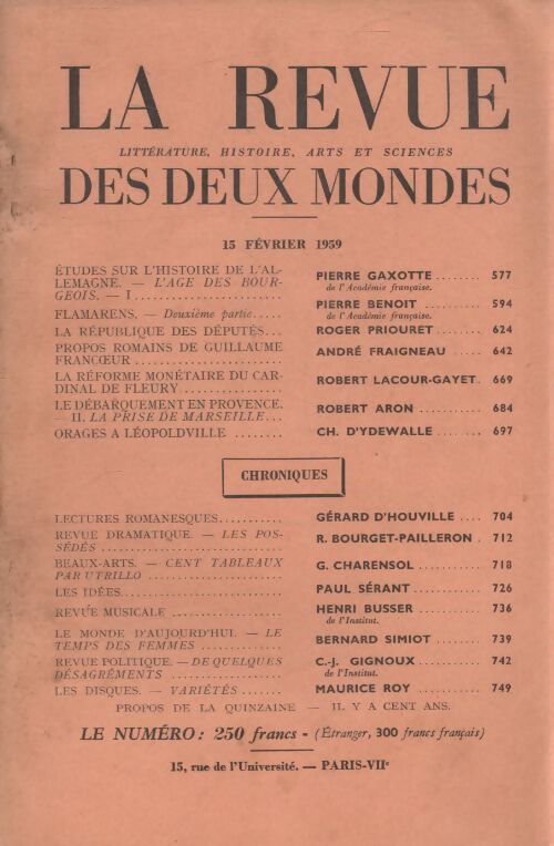 Revue des deux mondes 15 février 1959 - Collectif - Livre
