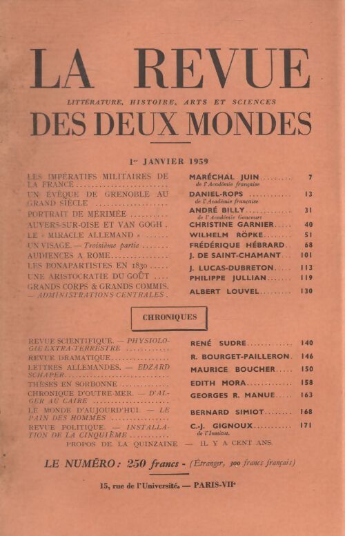 Revue des deux mondes janvier 1959 - Collectif - Livre