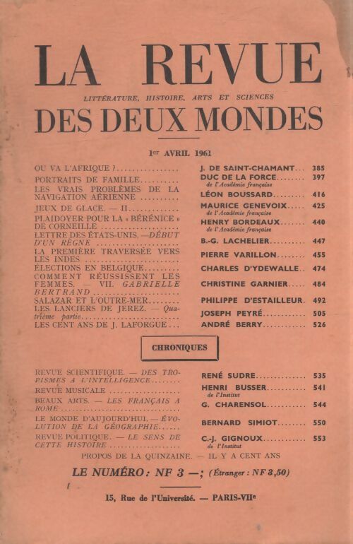 Revue des deux mondes avril 1961 - Collectif - Livre